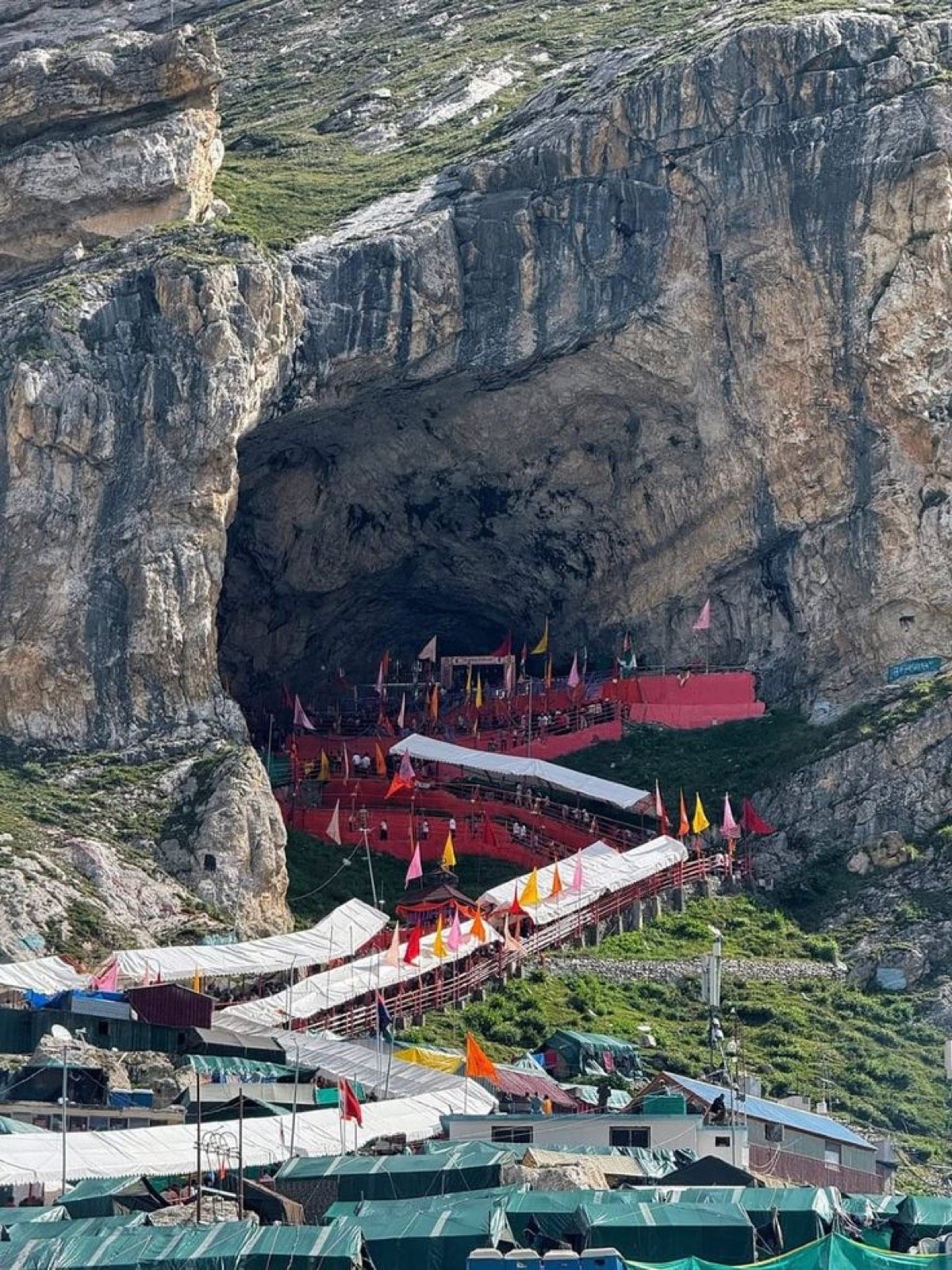 Amarnath Cave with pilgrims approaching